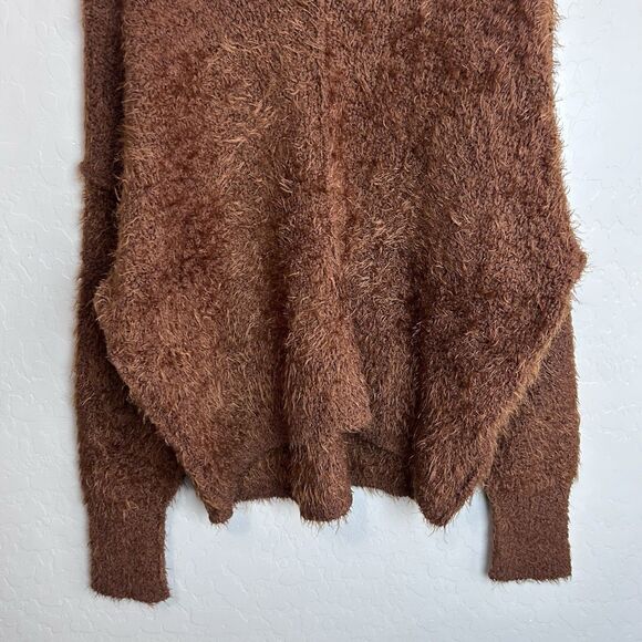 Free People Sweater Womens Medium Brown Icing V Pullover Fuzzy Oversized Boho - Picture 5 of 10